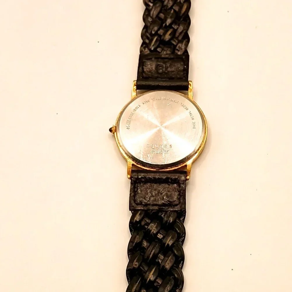 Pulsar Gold Toned Men's Wristwatch with Black Genuine Leather Strap
